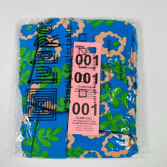 LuLaRoe Floral Daisy Petals Leaves Powder Blue Peach Green Leggings One Size OS - Picture 5 of 6